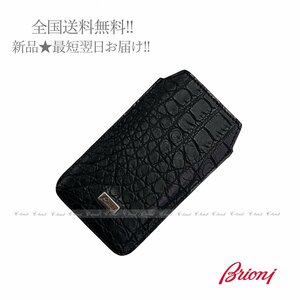 J627.. Brioni ブリオーニ リアル クロコ マルチケース 小物入れ カードケース ロゴ イタリア製 ★ 2100 ブラック