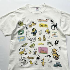 90s USA製 SHOE BOX シューボックス 犬 総柄 ビンテージ Tシャツ L 90年代 アメリカ製 JERZEES アニマル フルプリント アートT