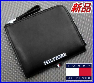 【国内正規品】67%OFF◆トミーヒルフィガーTommyHilfiger◆スモールジップウォレット牛革レザー財布 コイン小銭カード札◆黒定価:11,000円