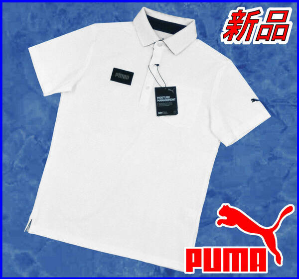 【国内正規品】65%OFF◆プーマゴルフシャツPUMA◆DRYCELLカラーロゴ半袖ポロ速乾ドライ鹿の子◆白ホワイトS定価:11,000円