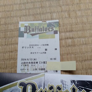 6月12日 京セラドーム オリックス対阪神 上段中央指定席 三塁側 2枚 の画像1