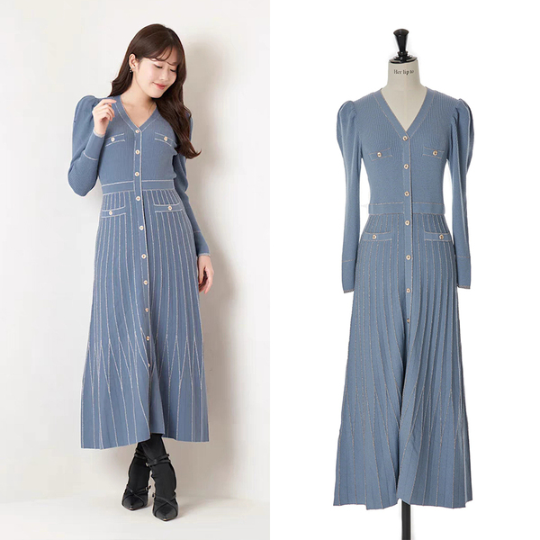 ハーリップトゥ Suite Room Knit Long Dress ブルー M しゃるのクローゼット