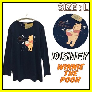 【新品】DISNEY ディズニー くまのプーさん 長袖Tシャツ L ネイビー トップス キャラクター