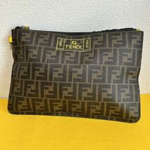 人気★ FENDI フェンディ ズッカ柄 クラッチバッグ セカンドバッグ ポーチ PVC ブラウン_画像1