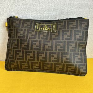 人気★ FENDI フェンディ ズッカ柄 クラッチバッグ セカンドバッグ ポーチ PVC ブラウン