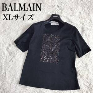  прекрасный товар BALMAIN Balmain украшен блестками трикотаж с коротким рукавом футболка чёрный XL размер 
