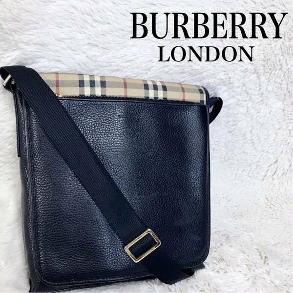 美品 BURBERRY ノバチェック 切り替え レザー PVC ショルダーバッグ バーバリー メッセンジャーバッグ メンズ レディース ユニセックス