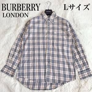  прекрасный товар довольно большой BURBERRYnoba проверка шланг Logo рубашка с длинным рукавом L размер Burberry 