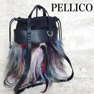 美品 PELLICO 2way ファー タッセル ショルダーバッグ ハンドバッグ ペリーコ