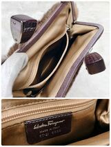 美品 希少 Ferragamo がま口 ファー レザー ハンドバッグ ブラウン サルヴァトーレフェラガモ_画像10