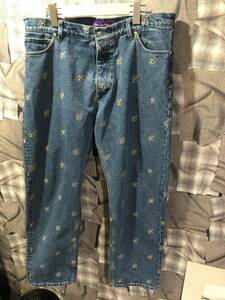 24SS ★ 定価３万ほど ★ Black Eye Patch ブラックアイパッチ B EMBLEM PATTERNED DENIM PANTS デニムパンツ BEPSS24PA05 サイズXL FK