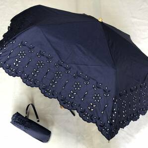 日傘　折りたたみ傘　スカラリーフ刺繍　紺　新品