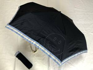 . rain combined use umbrella parasol folding umbrella reverse side PU( polyurethane ) processing Smile . taping navy blue new goods 