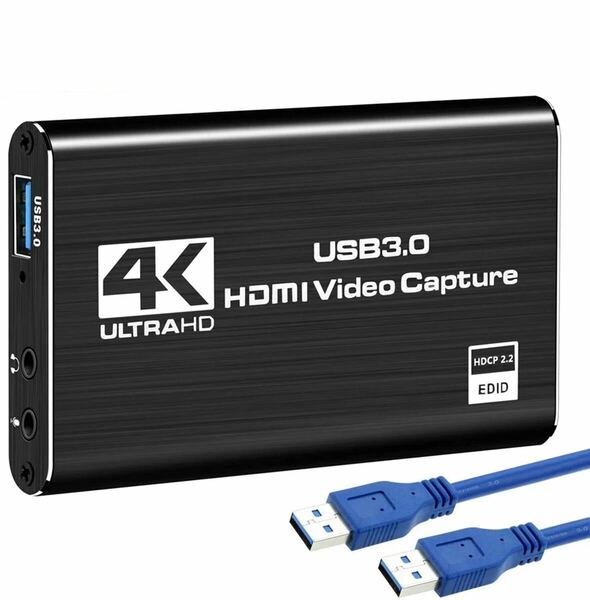 キャプチャーボード （HDMI 4K 60FPS入力 4K 60FPSパススルー、HD HDMI 1080P 60FPS ゲーム録画・HDMIビデオ録画）USB3.0