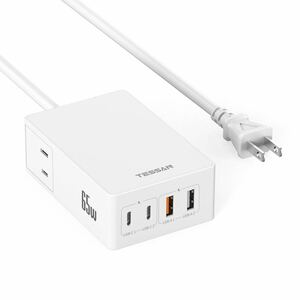 65W usb-c 充電器 PD3.0対応 TESSAN［USB-C 2ポート USB-A 2ポート ACコンセント 2個口 延長コード 1.5m］急速充電器