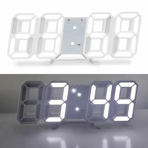 LEDデジタル時計 3Dデザイン アラーム機能付き 置き時計 壁掛け時計 明るさ調整 日本語取扱説明書付き デジタル時計 (ホワイト)