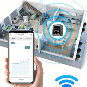 WiFi 高精度 スマートco2モニター co2センサー ３in１アプリ連携 二酸化炭素濃度測定器 二酸化炭素濃度計 温度 湿度測定機能付きの画像2