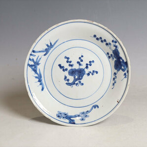 中国美術 青花歳寒三友紋盤 南京古染付皿（J458）の画像1