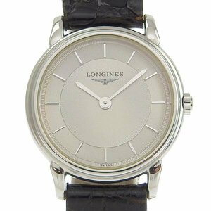 1円 稼働 ロンジン LONGINES L4.176.4 クオーツ ラウンド シルバー文字盤 SS×レザー レディース 腕時計