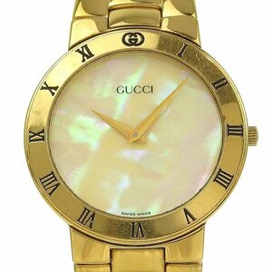 1円 稼働 グッチ GUCCI 3300.2.M クオーツ シェル文字盤 GP×GP メンズ 腕時計