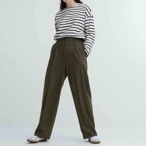 UNIQLOタックワイドパンツ丈64cm＊オリーブLサイズ