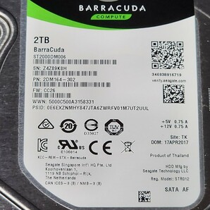 【送料無料】SEAGATE BARRACUDA ST2000DM006-2DM164 2TB 3.5インチ内蔵HDD 2017年製 フォーマット済み 正常品 PCパーツ 動作確認済の画像2