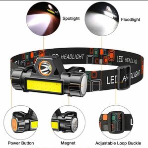 【24時間以内発送】LED ヘッドライト 2個 USB アウトドア 防水 軽量 小型 ランニング 登山 キャンプ LED 夜 防災 高輝度 レジャー 充電 USBの画像5