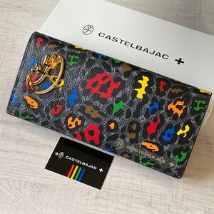 【新品 送料無料】CASTELBAJAC カステルバジャック 長財布 牛革 レオパール クロ 定価¥20900