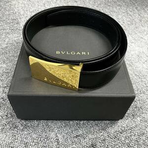 【美品】BVLGARI ブルガリ レザーベルト ゴールド スクエア金具 ロゴ 袋・箱付