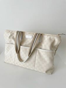 【1円スタート】グッチ GUCCI マザーズバッグ トートバッグ GGキャンバス アイボリー 155524 キャンバス レザー