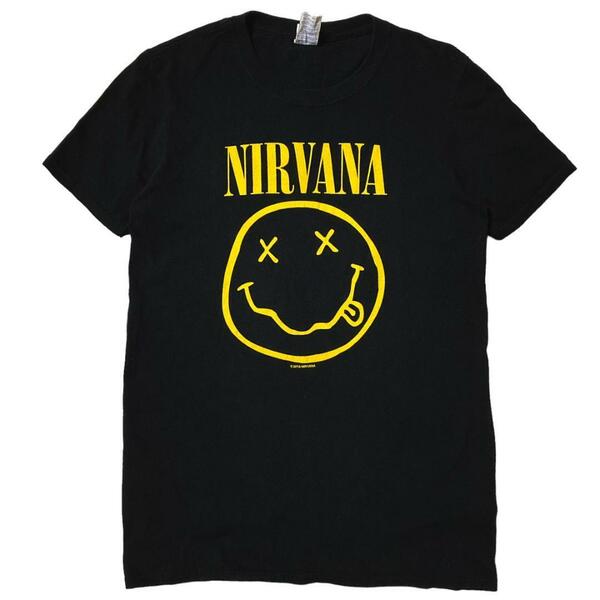 NIRVANA バンド半袖Tシャツ ニコちゃん スマイル ロックＴ x60 S相当