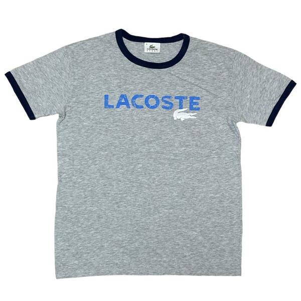 LACOSTE ラコステ 半袖リンガーTシャツ ワニロゴ グレー z39 S〜M相当