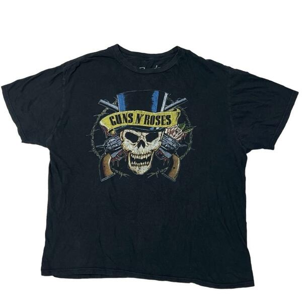 GUNS N' ROSES 半袖バンドTシャツ 拳銃 バラ スカル a79 XL相当