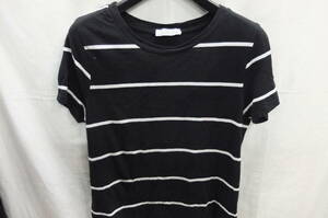 送料無料！ＺＡＲＡ　ＯＲＧＡＮＩＣ　ＣＯＴＴＯＮ　半袖Ｔシャツ　天竺　ボーダー　Ｍ相当　黒Ｘ白★中古格安！