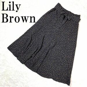 Lily Brown リリーブラウン ロングフレアスカート ロングスカート リボンベルト付き ブラック 黒 総柄 F B5721