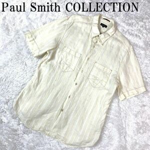 ポールスミスコレクション 半袖ストライプシャツPaul Smith COLLECTION 半袖シャツ リネンシャツ アイボリー ライトベージュ XL B5773