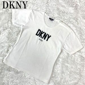 DKNY ディーケーエヌワイ チビT 半袖Tシャツ ホワイトDONNAKARAN ダナキャラン 半袖カットソー ブランドロゴ刺 白 B5784