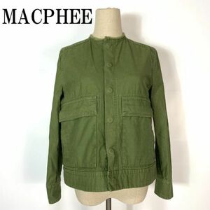 マカフィーフリンジネック長袖ミリタリーコットンブルゾンカーキMACPHEE スナップボタン開閉 ポケット有 コットン100％ 36 B5807