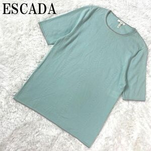 ESCADA エスカーダカシミヤ100％半袖ロングニットブルーカジュアル くすみブルー 40 B5847