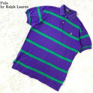 ポロバイラルフローレンボーダー半袖ポロシャツパープル×グリーンPolo by Ralph Lauren コットン100％ カジュアル リブ袖 S B5935