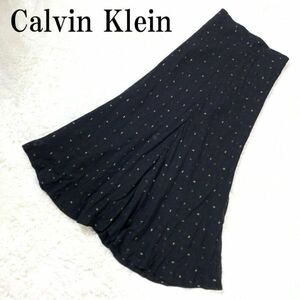 カルバンクラインシアー総柄切り替えロングフレアスカートブラックCalvin Klein カジュアルポケット無 ４ B5974