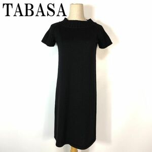 TABASA タバサ ニットワンピース ブラック 半袖ワンピース 黒 ウール100％ 34 B6003