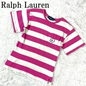 Ralph Lauren ラルフローレン 半袖カットソー 半袖Tシャツ ピンク ロゴ刺 コットン100％ボーダーカットソー S B6171