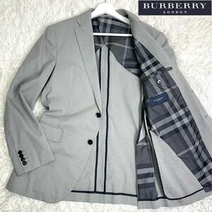 416美品 Lサイズ バーバリー ロンドン BURBERRY LONDON テーラードジャケット 春夏 コットン ２つボタン 背抜き ノバチェック 千鳥格子