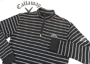 ★美品★Callaway キャロウェイ / ボーダー柄 ハーフジップシャツ DRY / サイズＬ