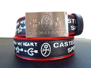 ★超美品★castelbajac カステルバジャック / ロゴ型押しバックル ロゴプリント レザーベルト メンズ レディース / サイズ 72-82㎝ 