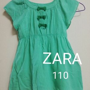 ZARA ザラ ワンピース 110 グリーンドットリボン