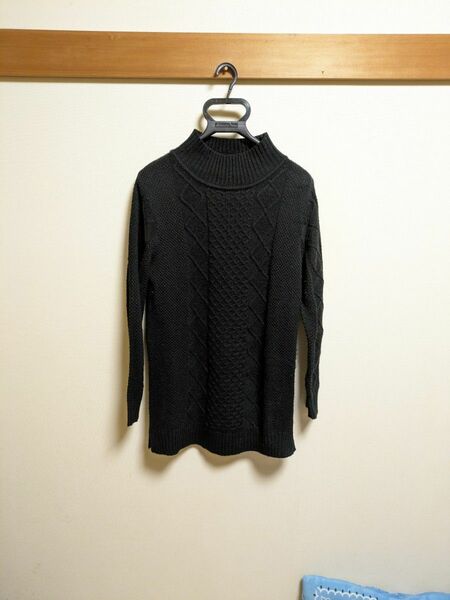 編みが素敵なチュニックニット　Lサイズ　薄手　ブラック
