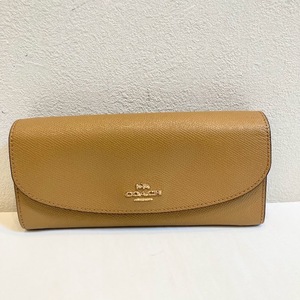 ★ COACH コーチ 長財布 型押しレザー　F54009 ライトブラウン系　ゴールド金具