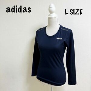 新品　タグ付　adidas アディダス　長袖Tシャツ ロンT レディース　Lサイズ　ネイビー　紺色　クルーネック　速乾　スポーツ　インナー